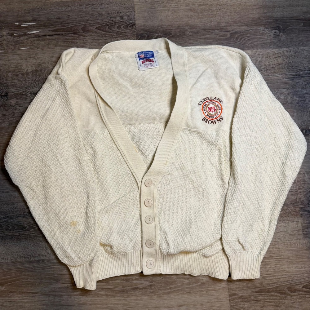 Vintage Nutmeg Cleveland Browns Cardigan Sweater NFL Cream Mens Large 90s USA